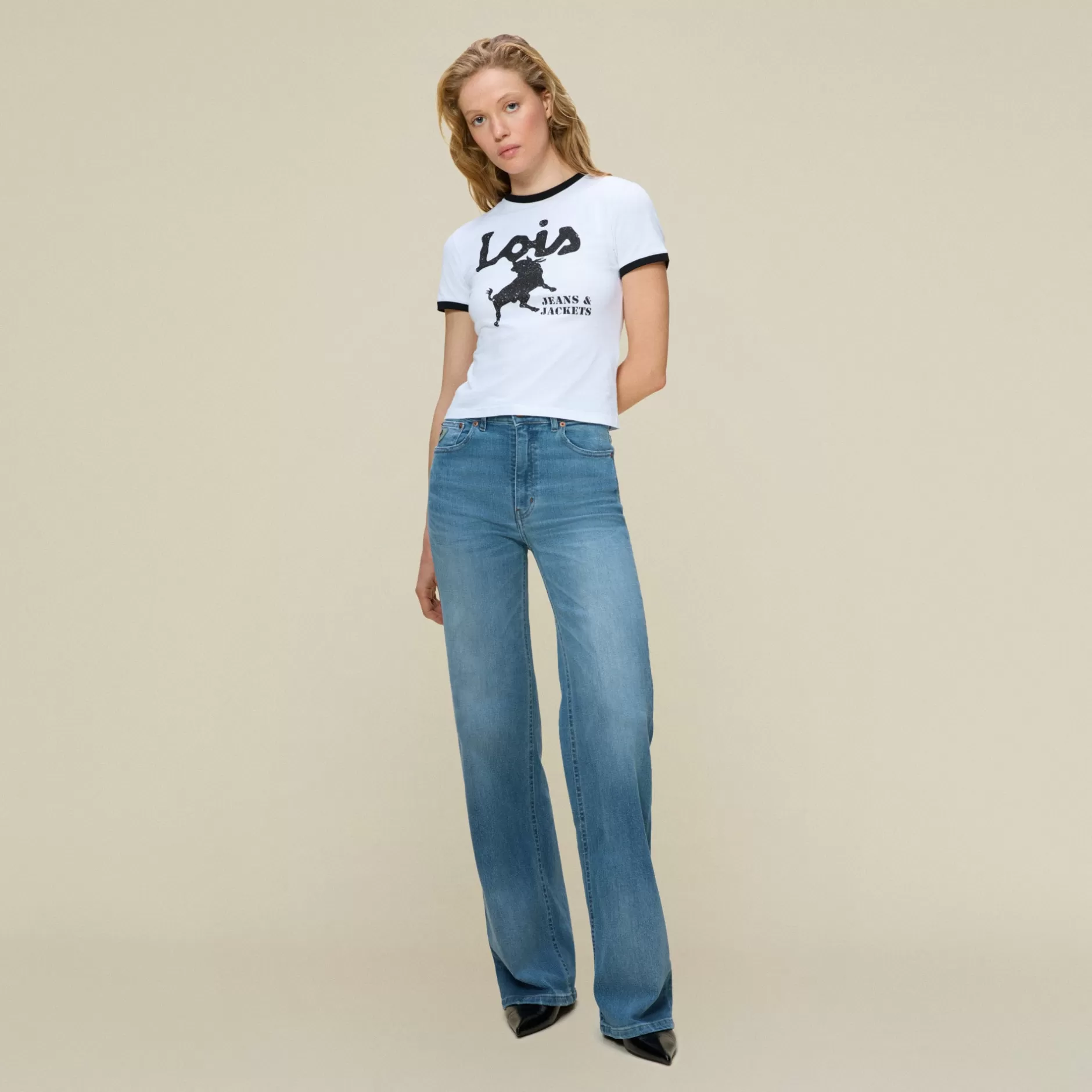 Outlet Lois Jeans Emma Black Legend - Tee White