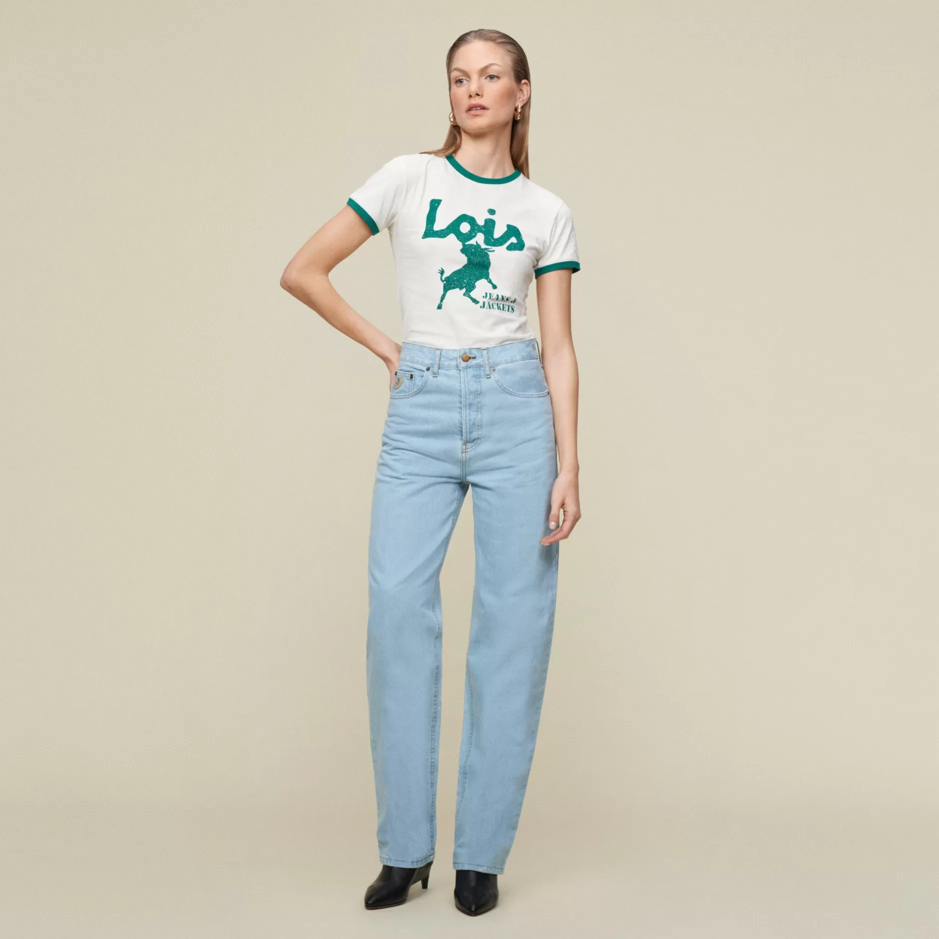 Cheap Lois Jeans Emma Green Legend - Tee Ecru/Bottle