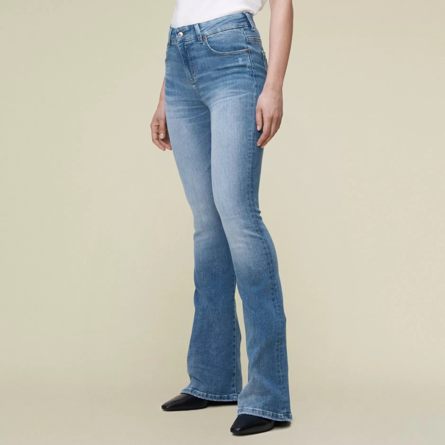 Hot Lois Jeans Raval 16 Caspar Sin Damage - High Rise Flare Medium Blue