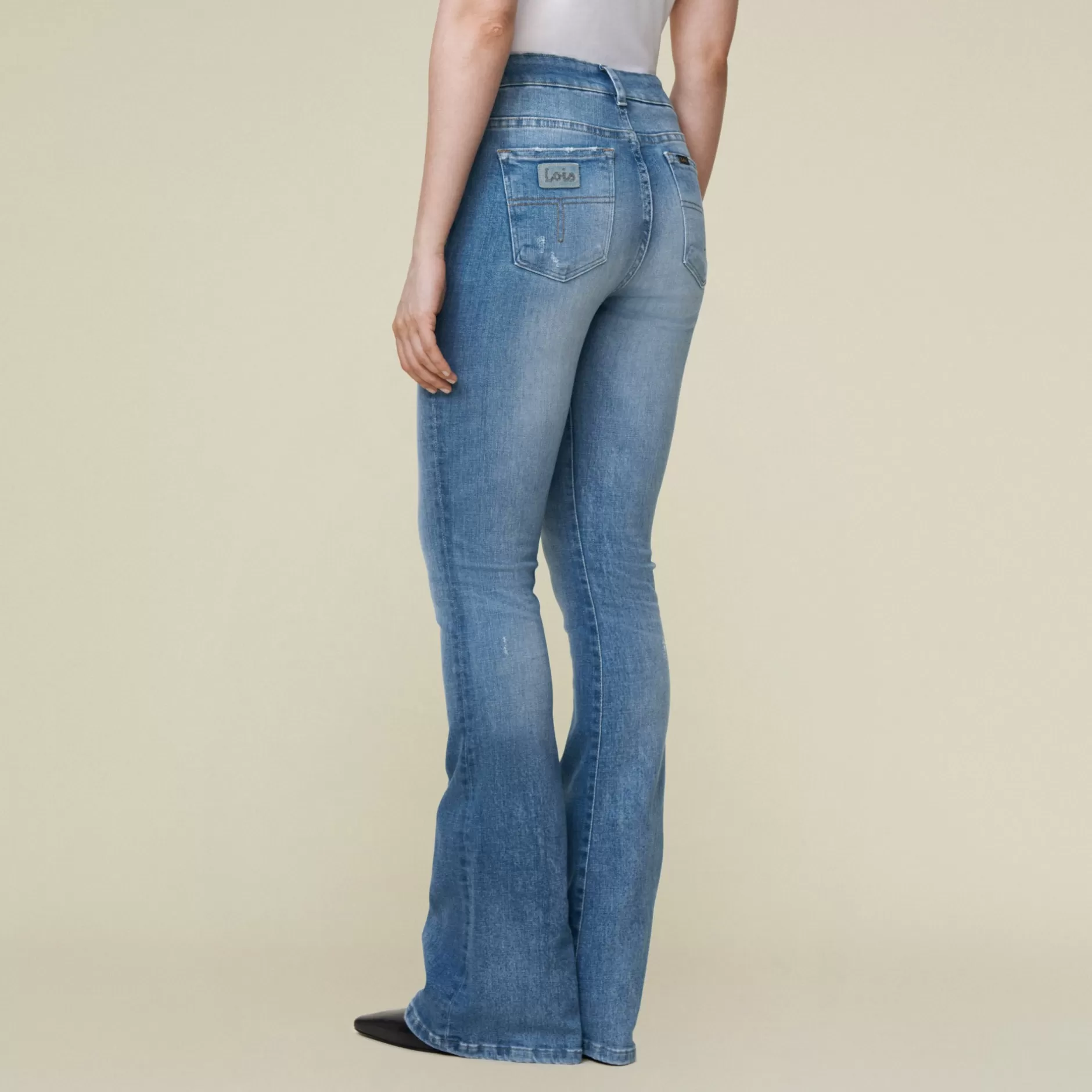 Hot Lois Jeans Raval 16 Caspar Sin Damage - High Rise Flare Medium Blue