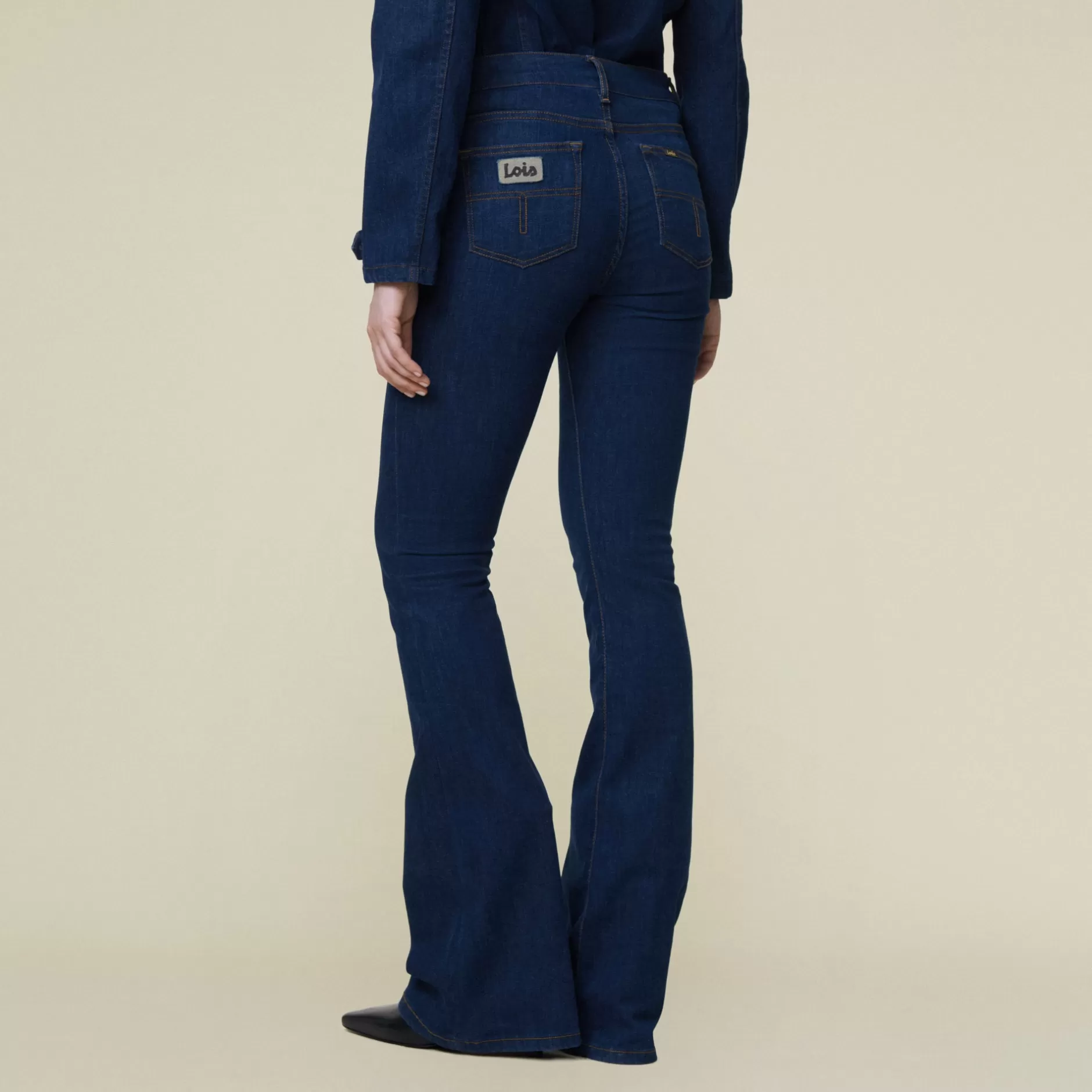 Hot Lois Jeans Raval 16 Seymur Rinse - High Rise Flare Dark Blue