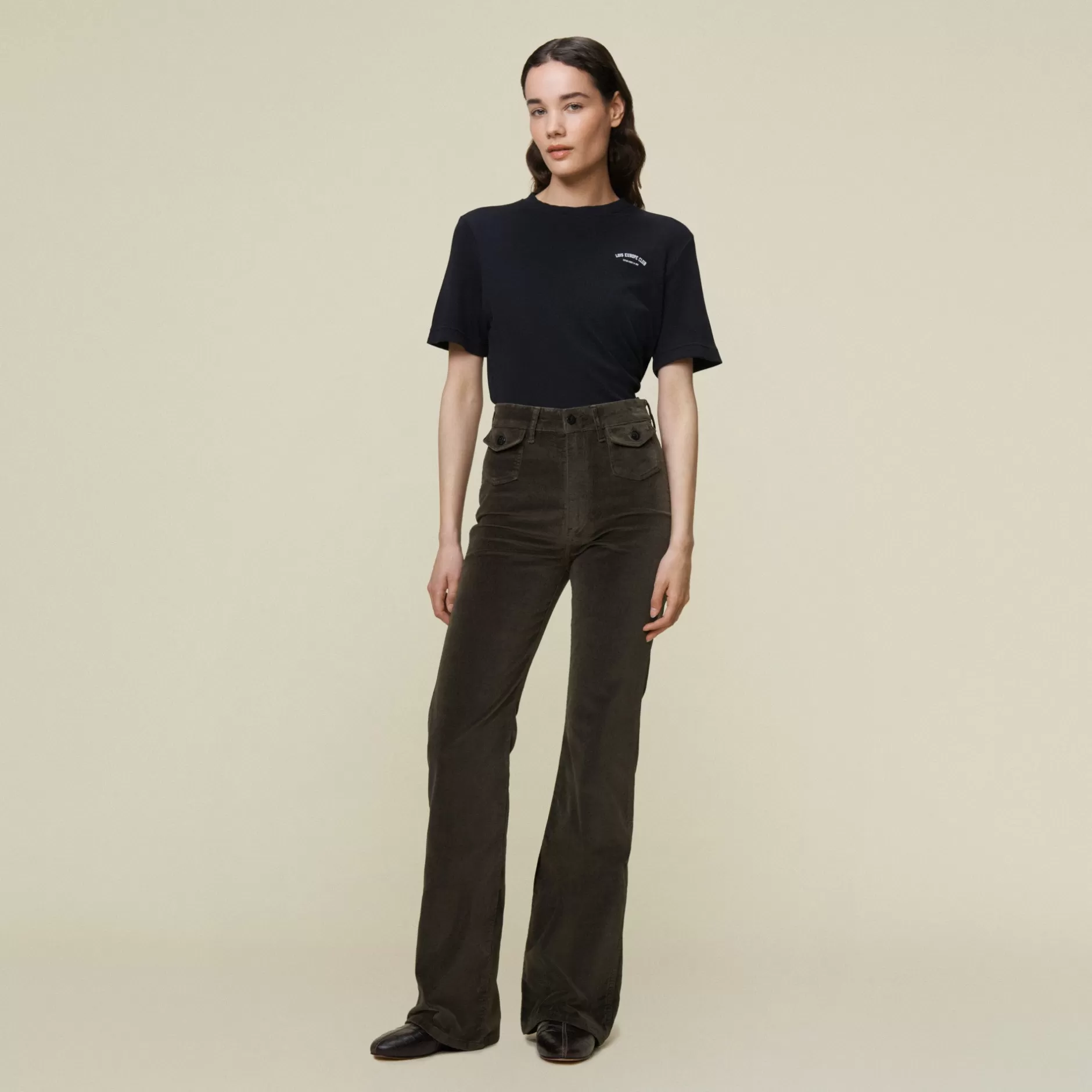 Shop Lois Jeans Yoko High Lucrecia Velvet - High Rise Flare Green